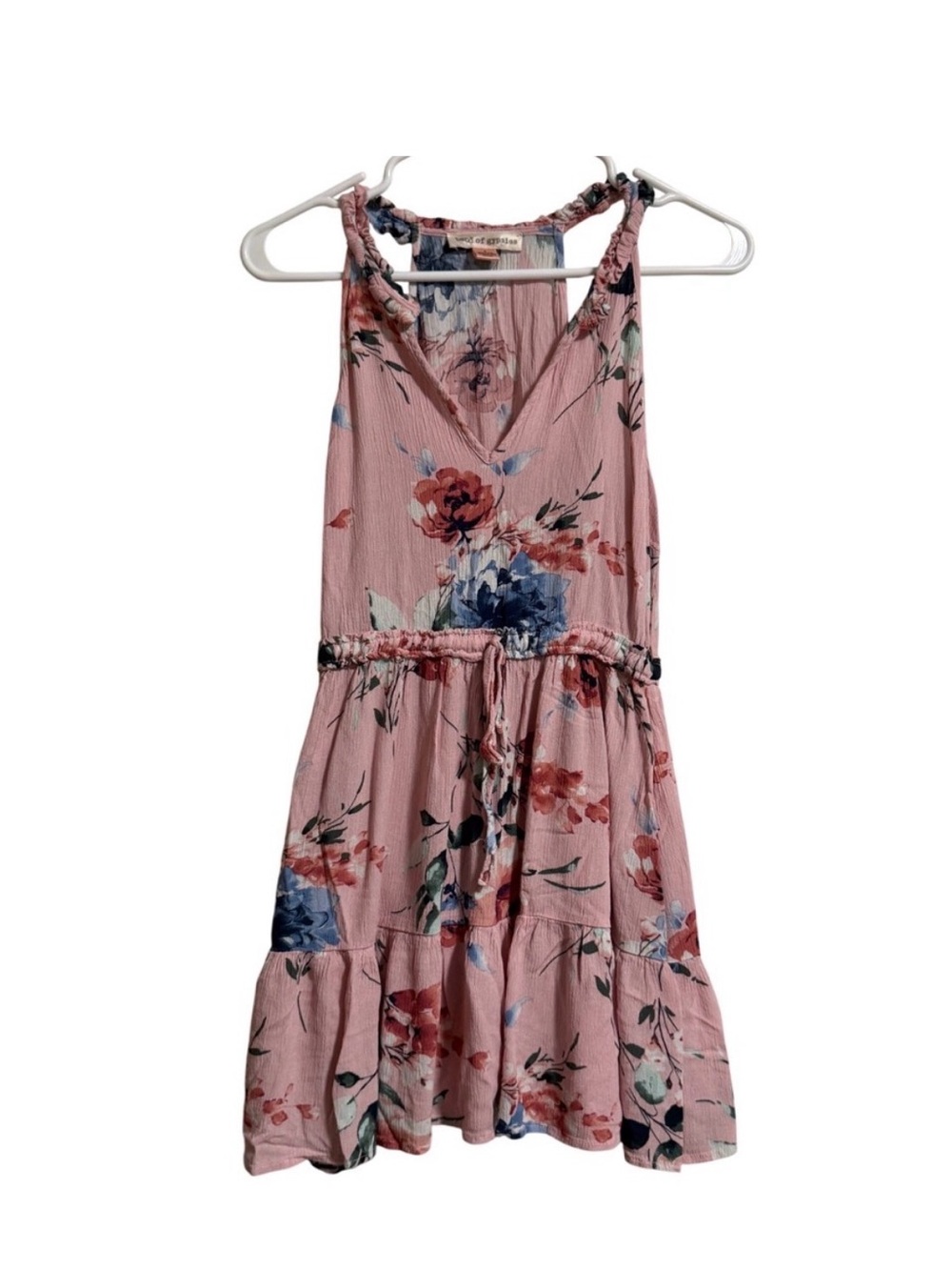 Band of Gypsies Pink Floral‎ Boho Mini Dress Sleeveless V-Neck Pockets Small